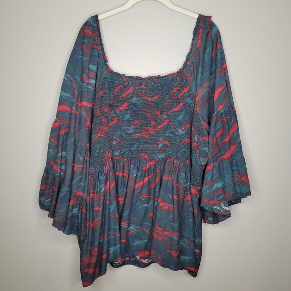 Terra & Sky Colorful Top Women's Size 4x 28W-30W Boho‎ Flowy Dark Green Artsy - Picture 2 of 9